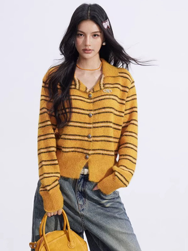 Pumpkin Stripe Polo Knit cardigan