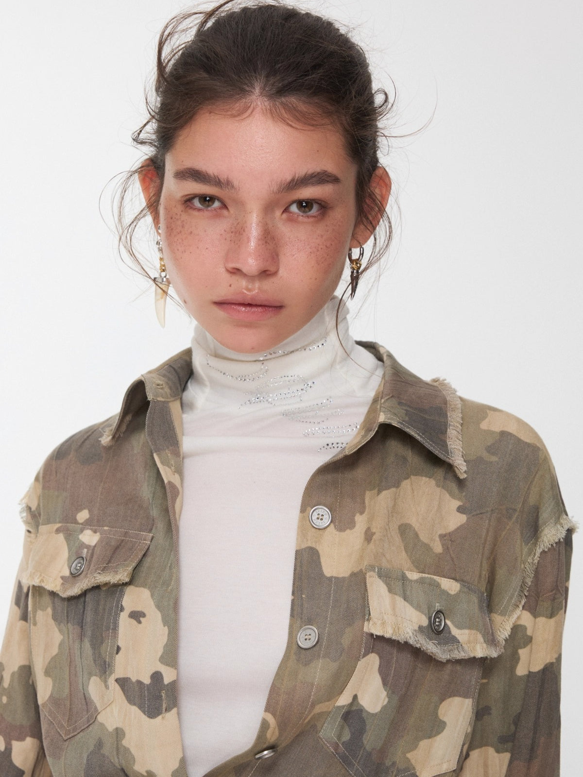 Vintage Camo Raw-Edge Tailored Shirt