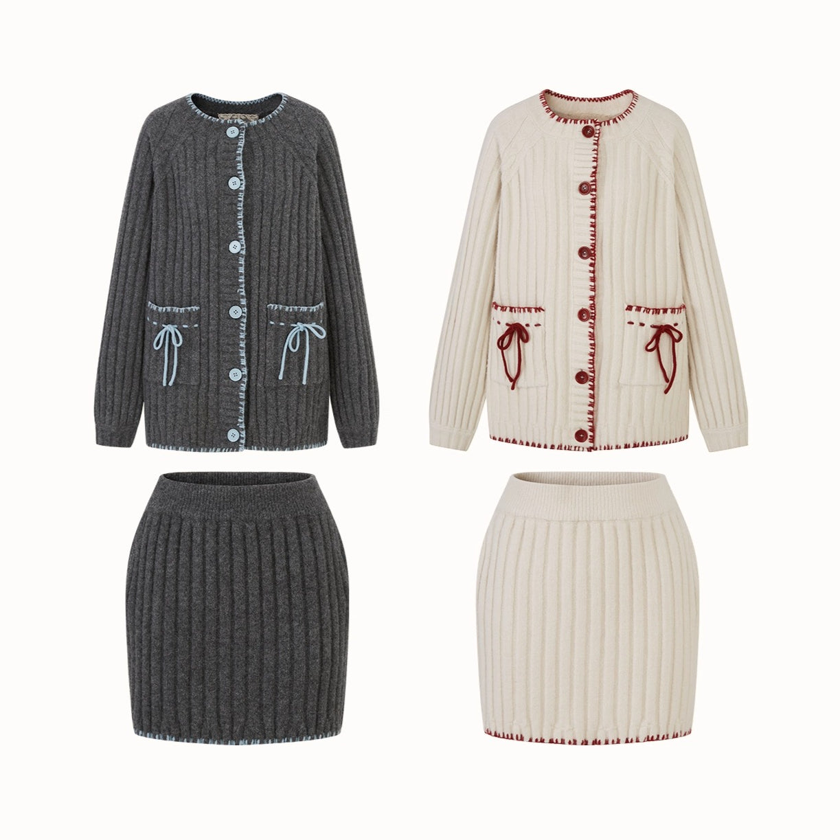 Latitude 69° Wool Contrast Trim Knit Sweater Set