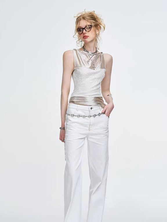 Sequined Knit Sleeveless Tank Top