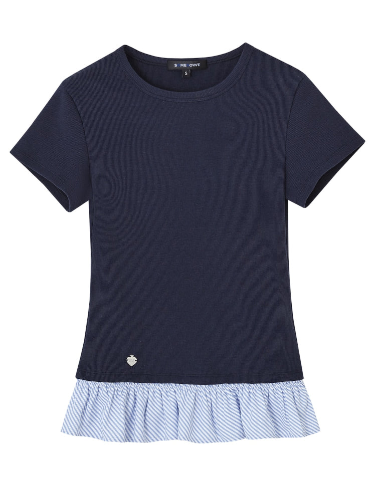 Fake Two-Piece Patchwork Puff Sleeve