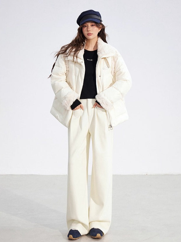 Shearling Panel 90% White Duck Down Jacket