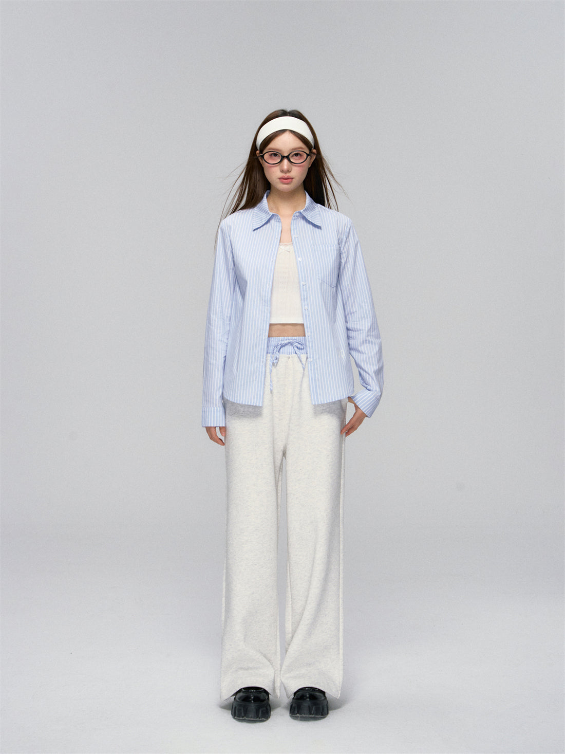 Striped Contrast Waist Wide-Leg Pants - CHINASQUAD