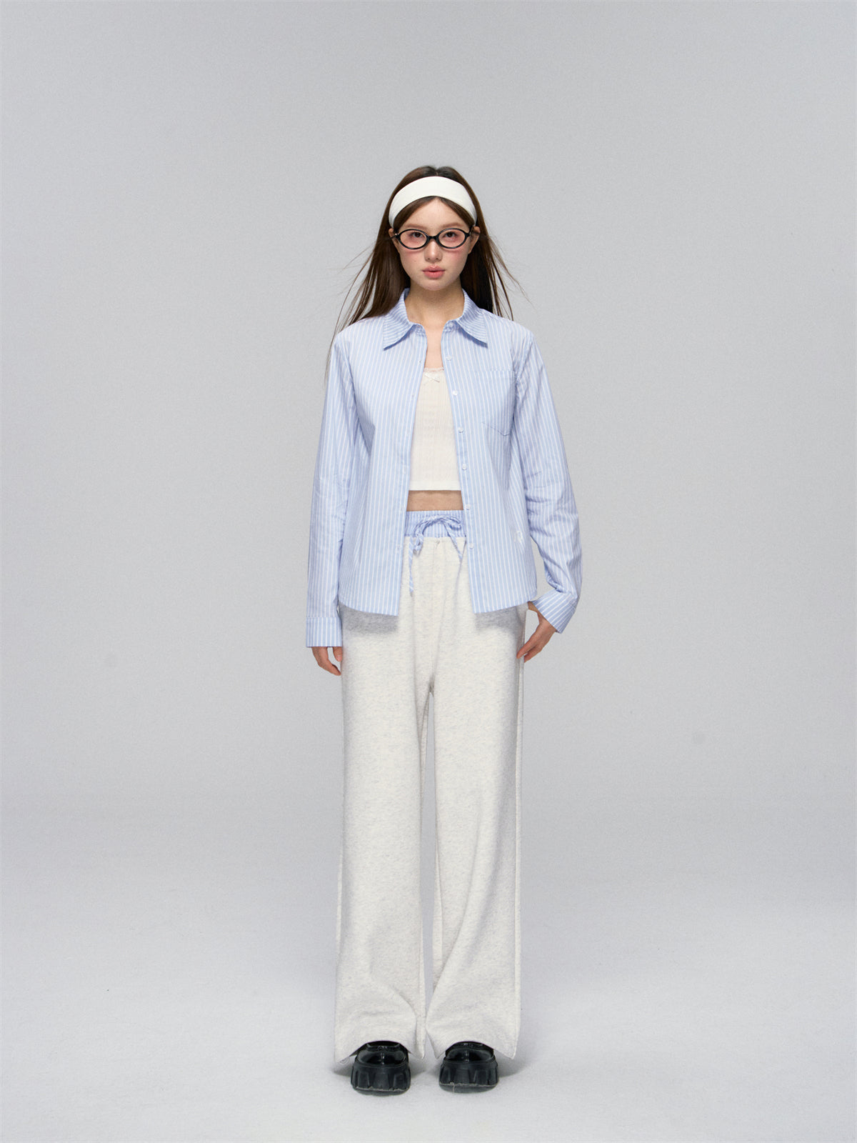 Striped Contrast Waist Wide-Leg Pants - CHINASQUAD