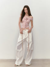 Wide-Leg Beaded Cargo Large Pockets Pants - CHINASQUAD