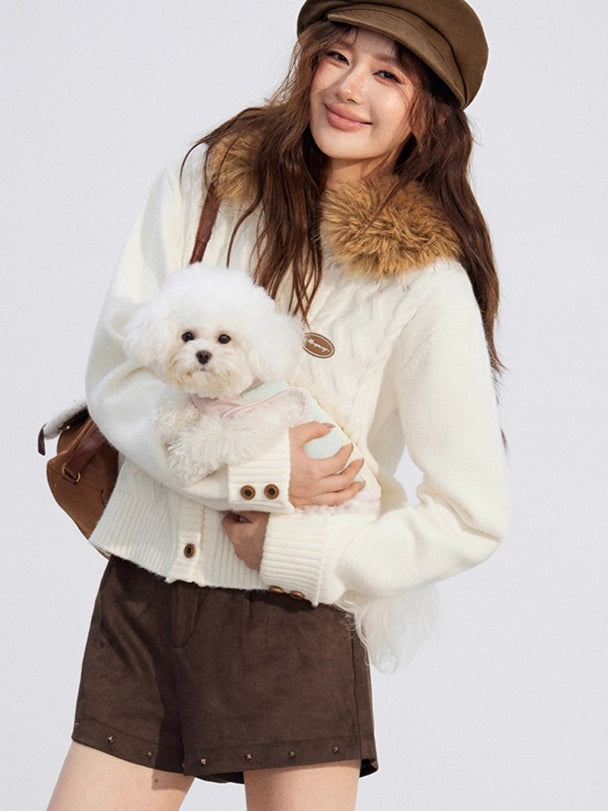 Detachable-Fur Cable-Knit Hoodie