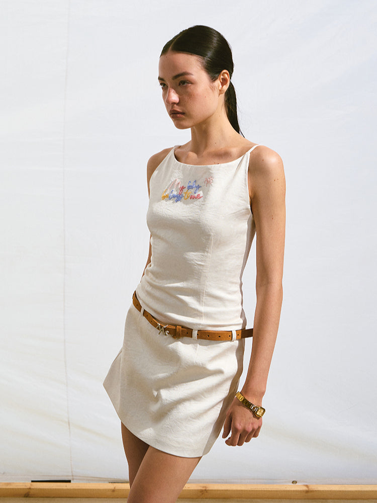 Fake Two-Piece Beaded Embroidery Cami Dress - CHINASQUAD