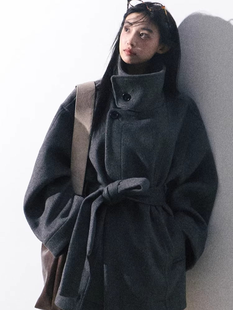Heavyweight Wool Stand-Collar Short Coat