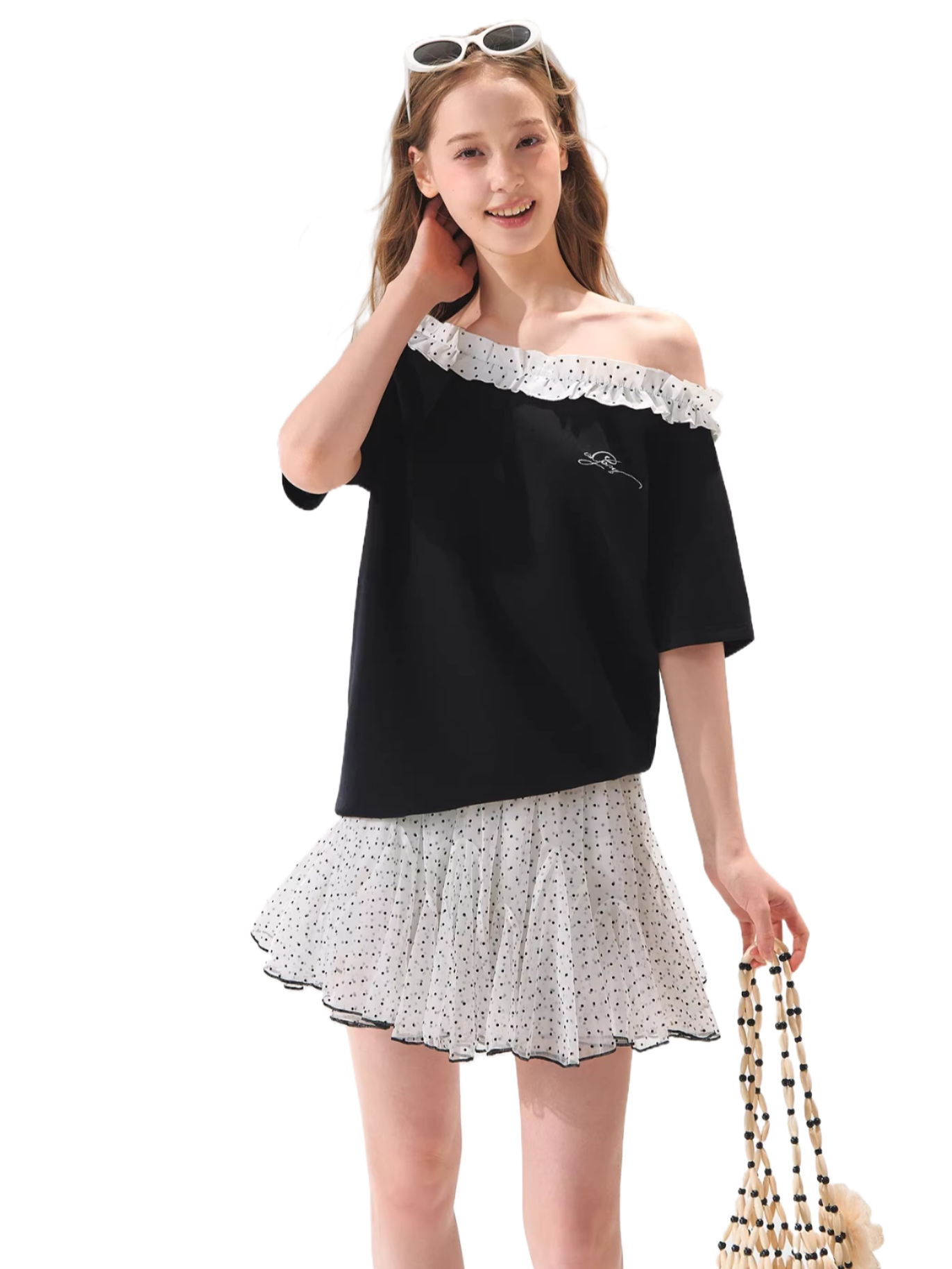Flocked Polka Dot A-Line Tulle Mini Skirt