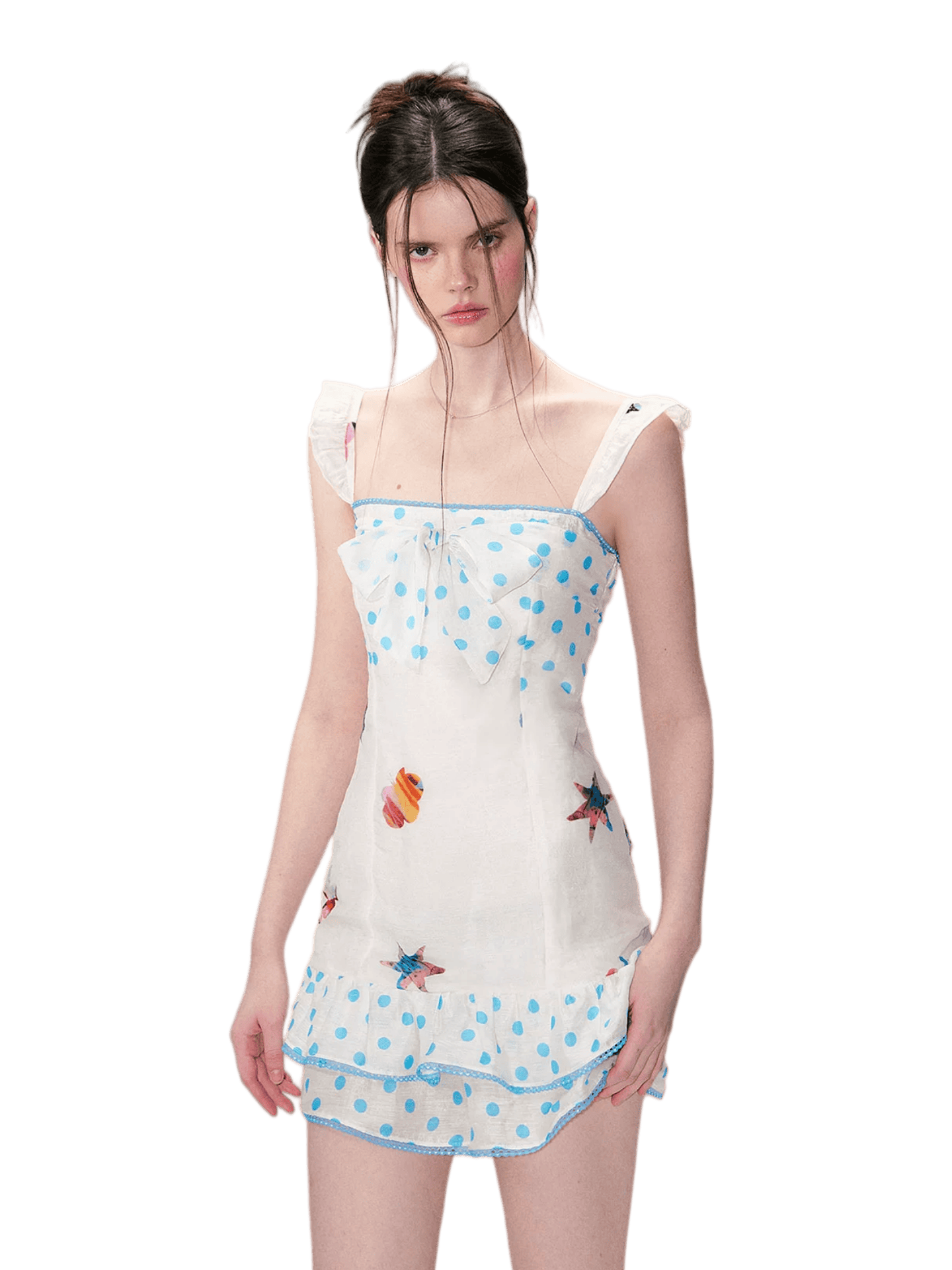 Vintage Contrast Print Flutter Strap Mini Dress White(Pre-sale) / L