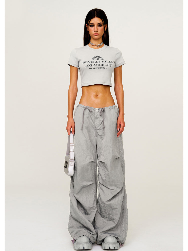 Drawstring Wide-Leg Cargo Workout Pants - CHINASQUAD