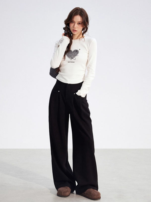 Chenille Fleece-Lined Wide-Leg Pants