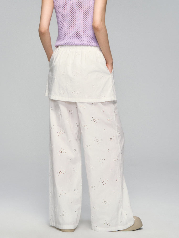Hollow-Out Fauk Two Piece High-Waist Pants