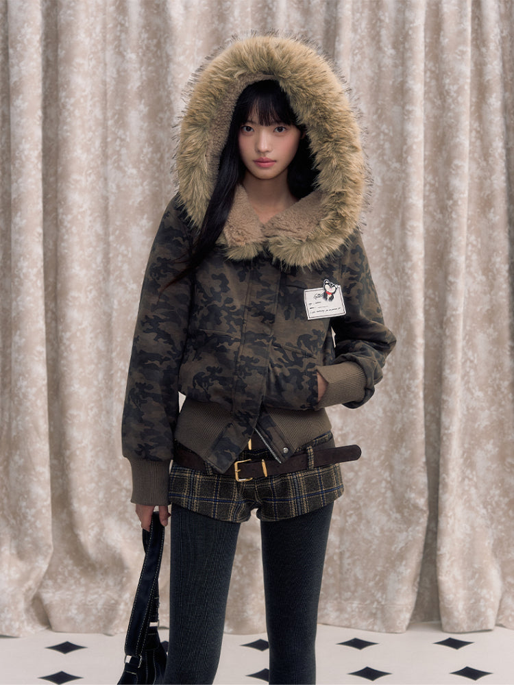 Faux Fur Lined Zipper Fur Collar Jacket - CHINASQUAD