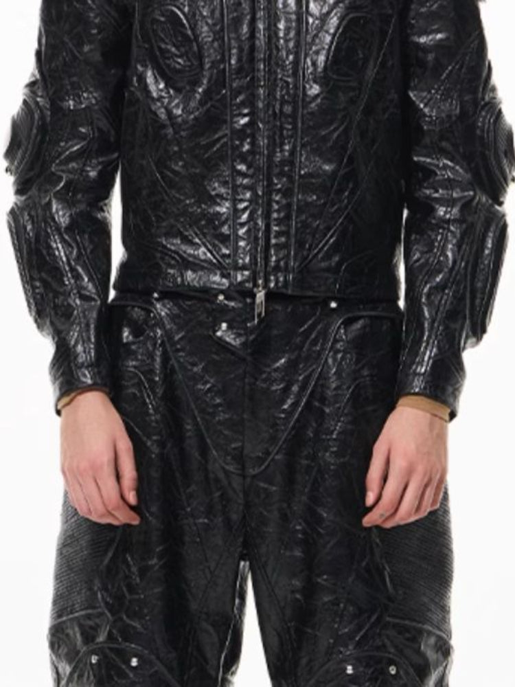 Heavy-Duty Metal Armor Biker Leather Jacket - CHINASQUAD