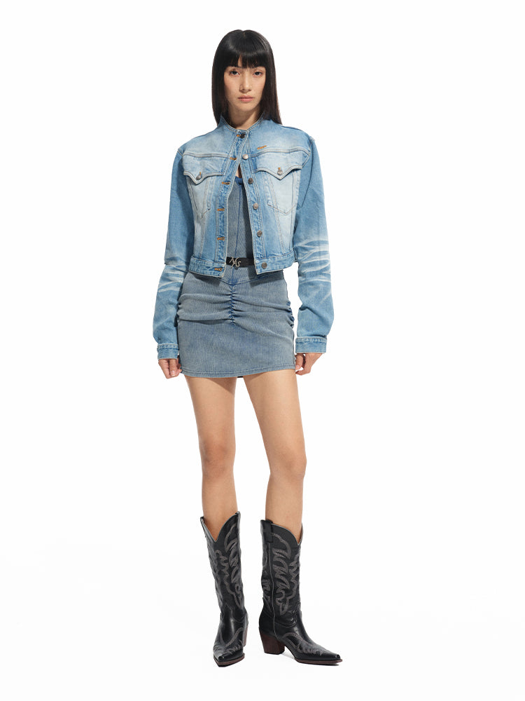 Vintage U-Neck Slim Halter Denim Dress - CHINASQUAD