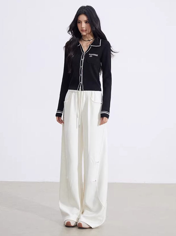 Sculpted Drape Curved-Leg Wide Pants