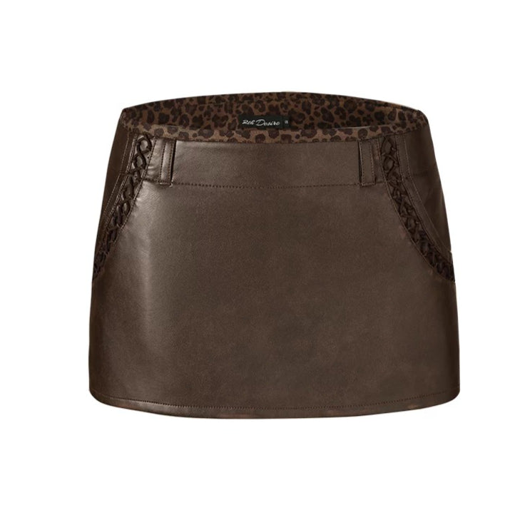 Faux Leather Lace-Up Mini Skirt Shorts