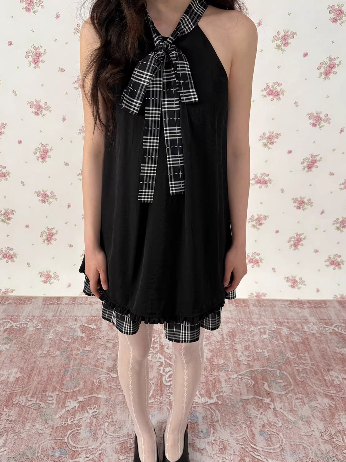 Vintage Plaid Halter Ruffle Dress