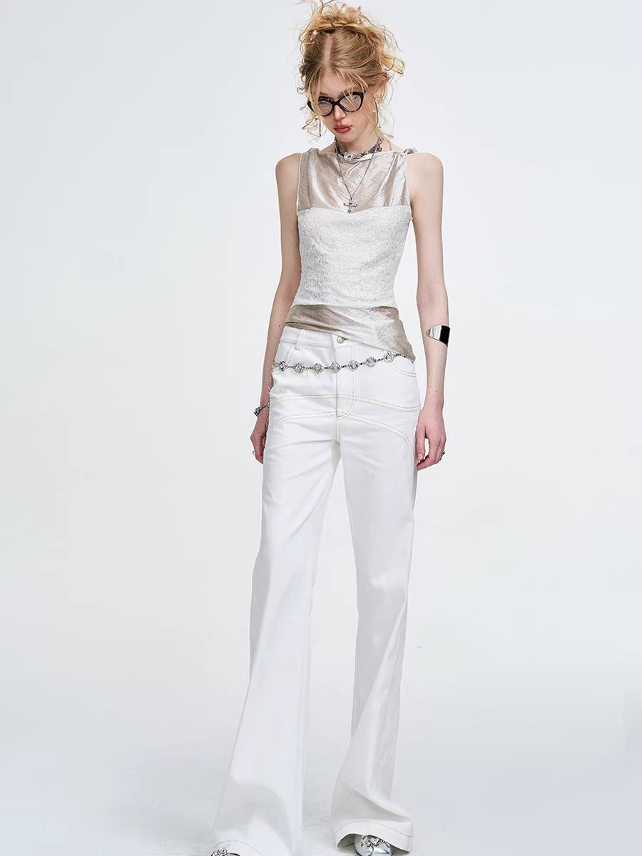 Sequined Knit Sleeveless Tank Top