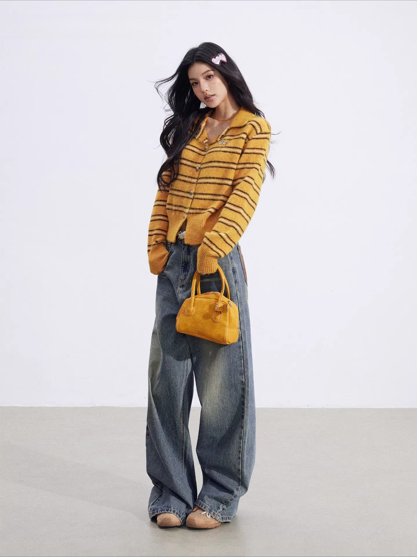 Pumpkin Stripe Polo Knit cardigan