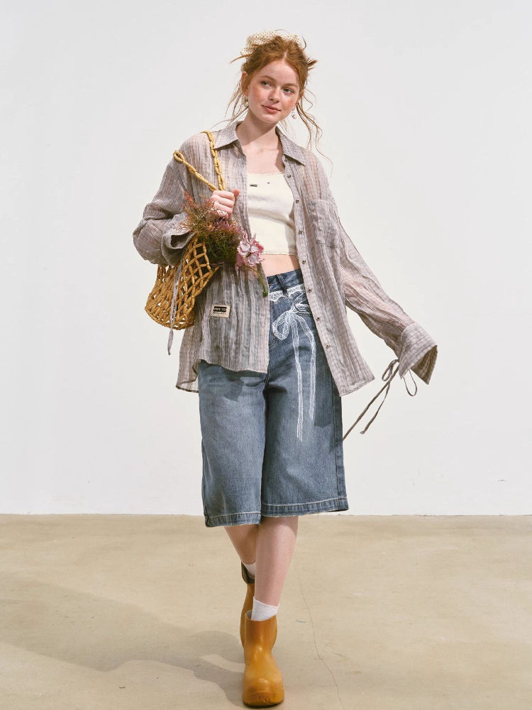 Plaid Sheer Mesh Shirt Jacket - CHINASQUAD