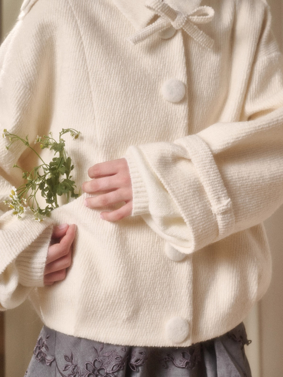 Fluffy Snow Wool Twill Cut Jacket