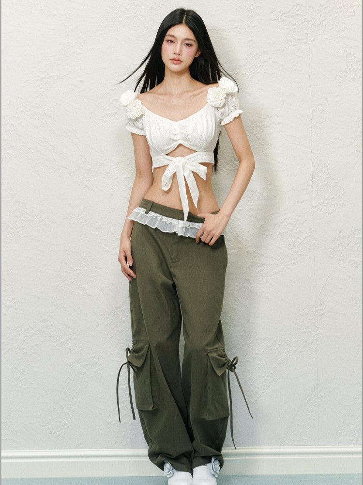 White 3D Flower Hollow Out Top - CHINASQUAD