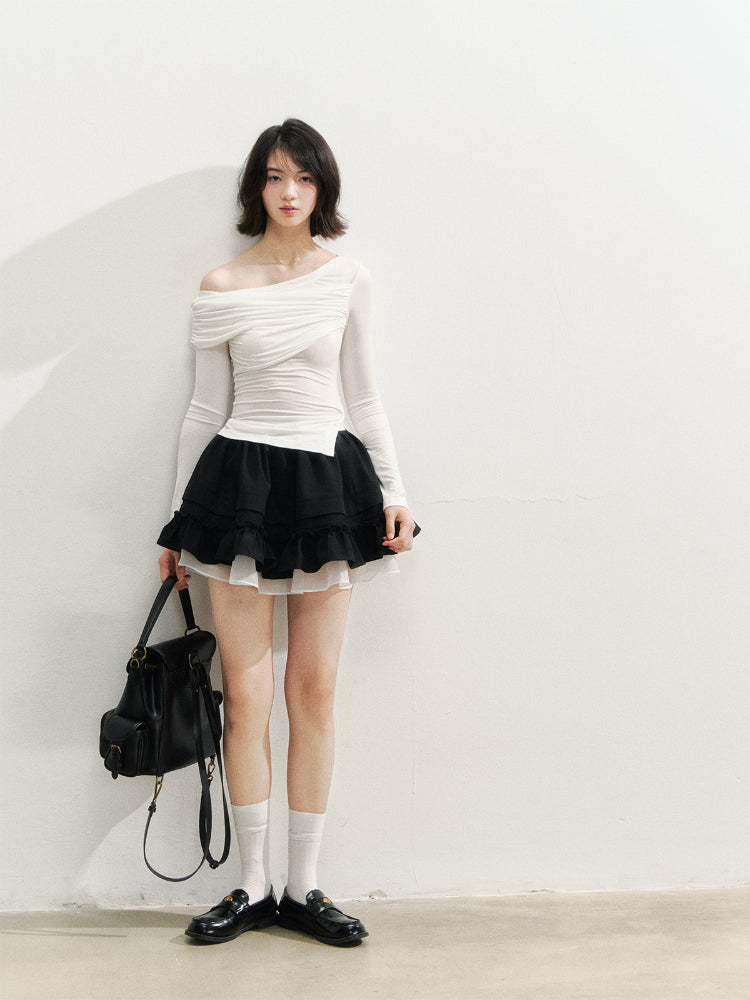 Black Retro Tiered Skirt - CHINASQUAD