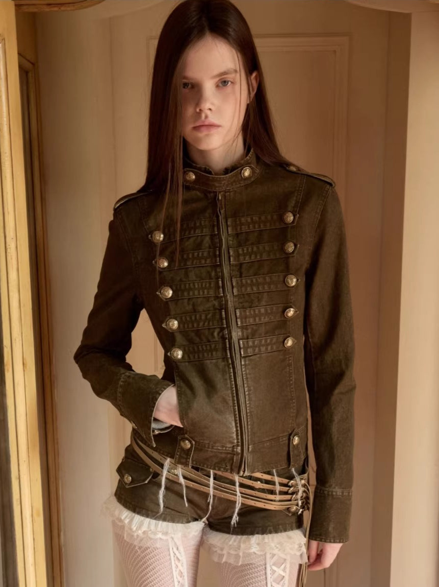 Double-Breasted Distressed Canvas Jacket