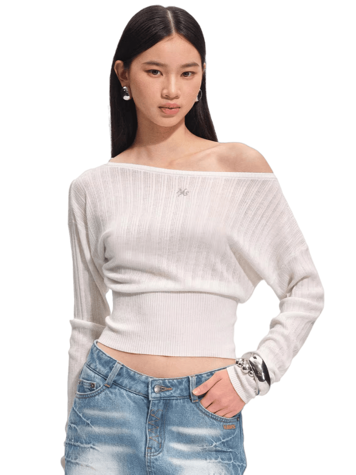 Asymmetric Off-Shoulder Merino Wool Sweater