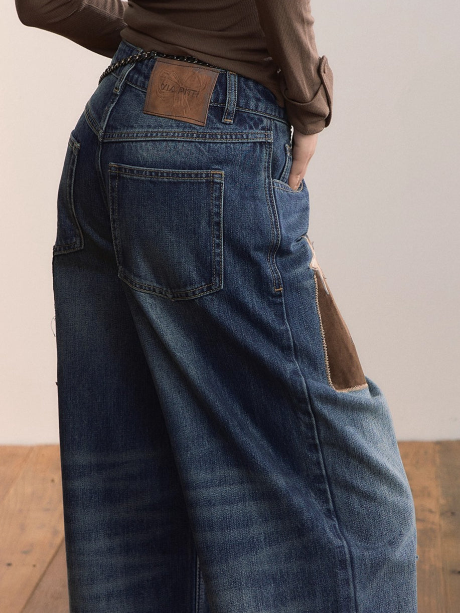 Nomad Patchwork Contrast Denim Jeans - CHINASQUAD