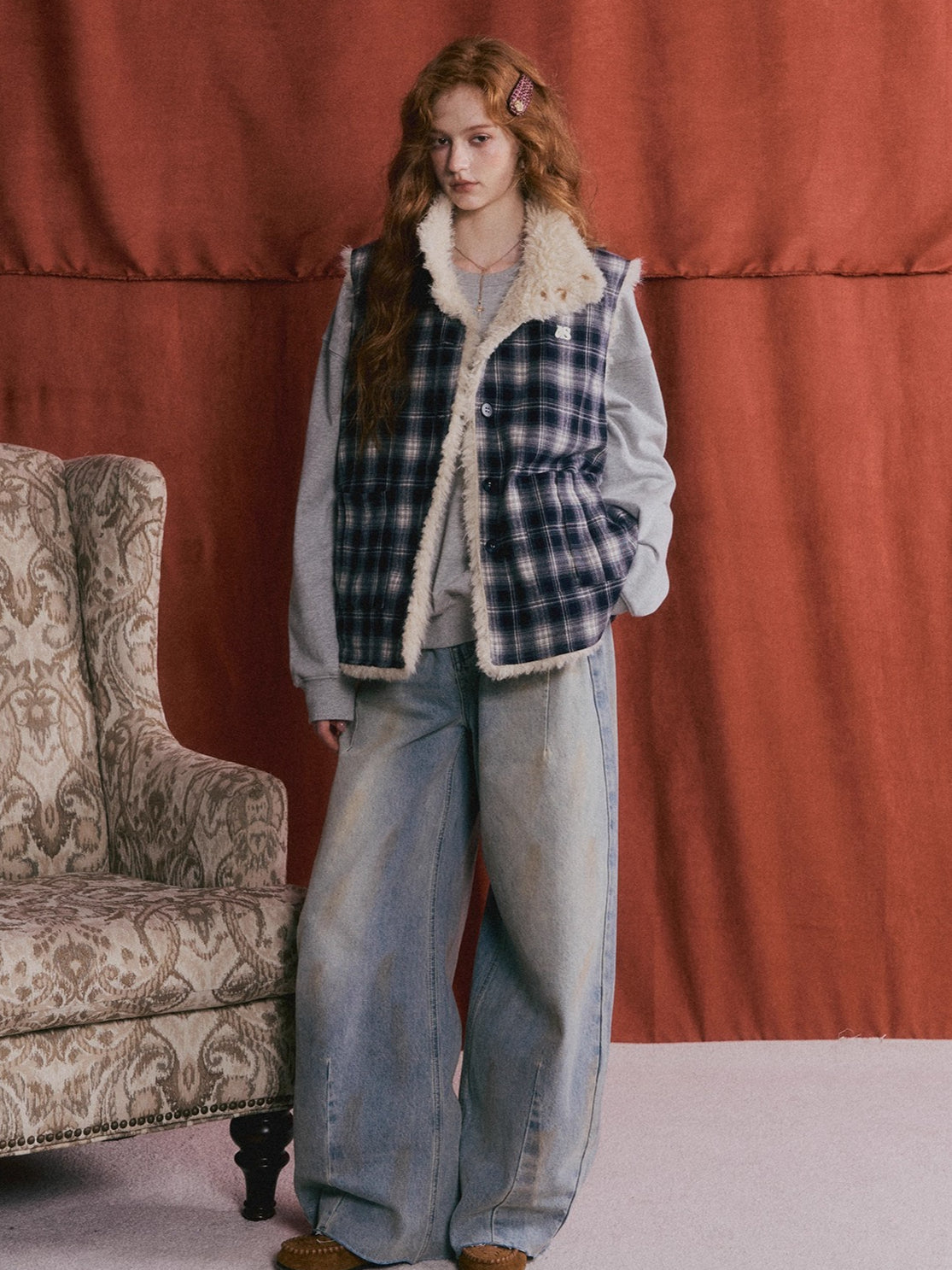 Reversible Plaid Fleece Button-Up Vest