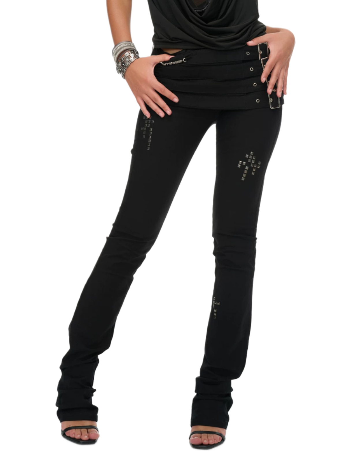 Layered Multi-Belt Slim Flare Pants