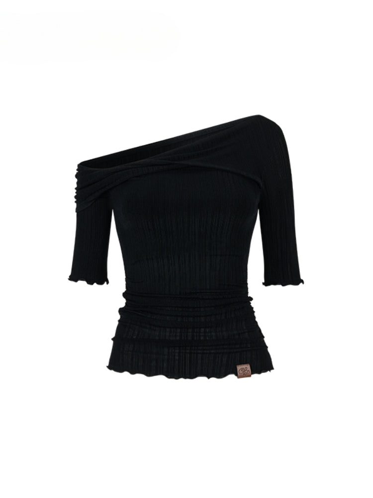 One-Shoulder Acetate Mid-Sleeve T-shirt - CHINASQUAD