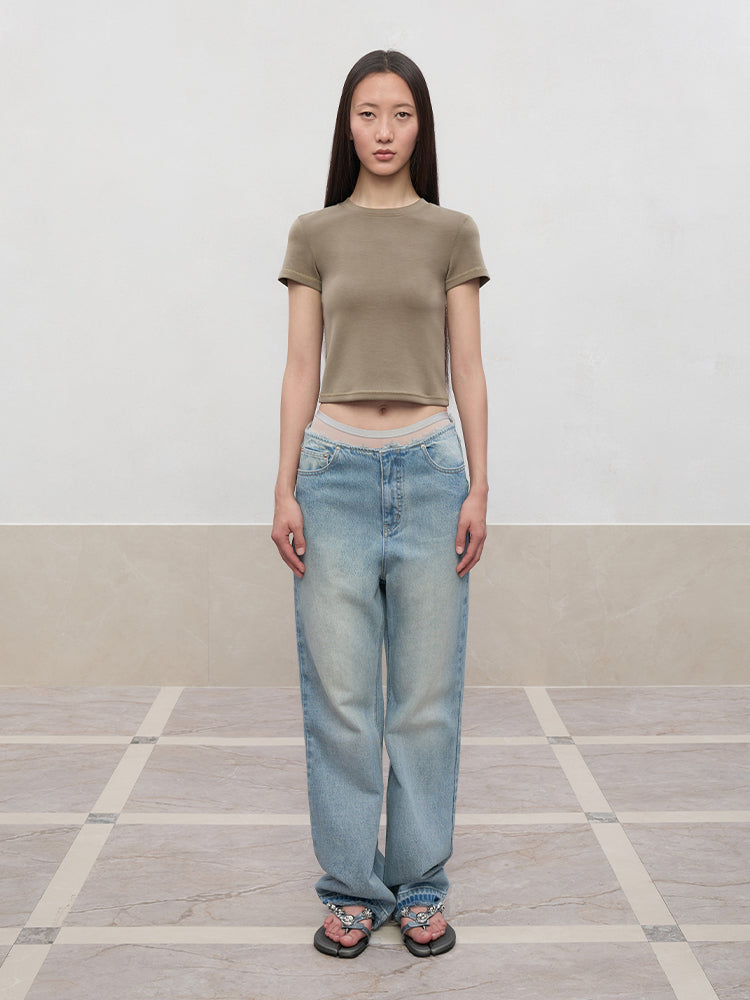 Regular-Shoulder Round Neck Short-Sleeve T-Shirt