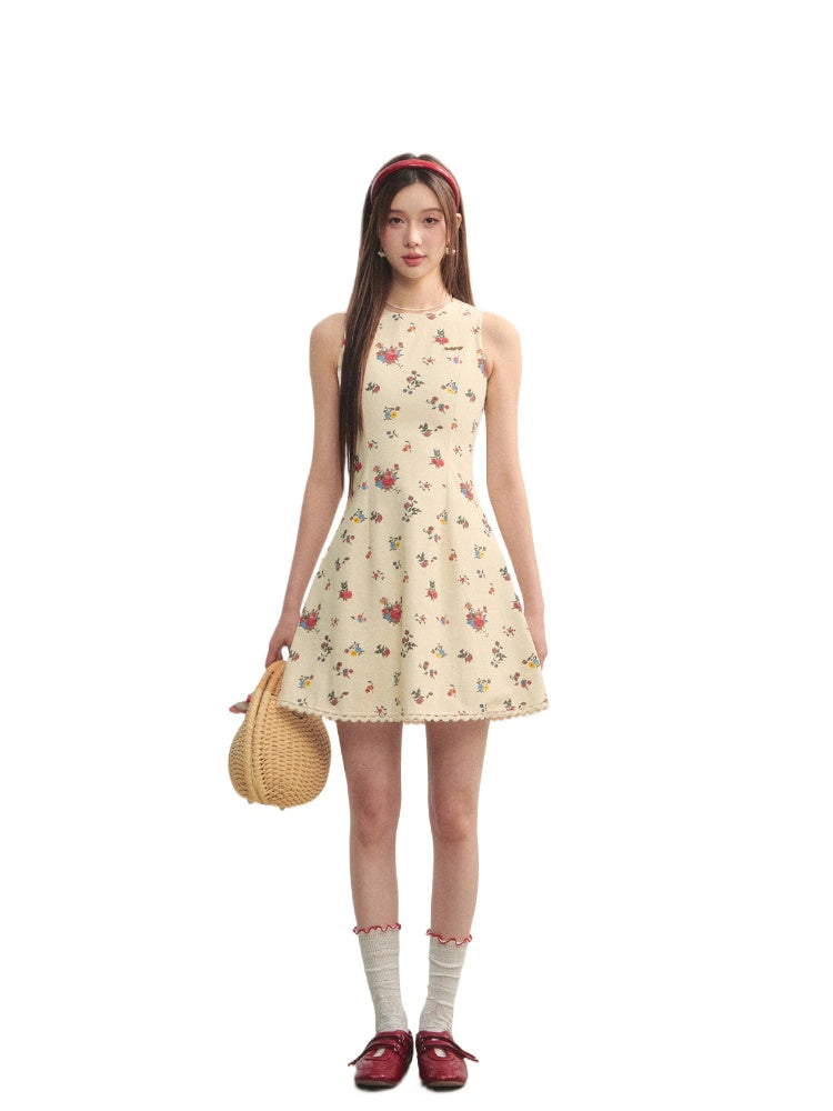 Flower Print Sleeveless Dress - CHINASQUAD