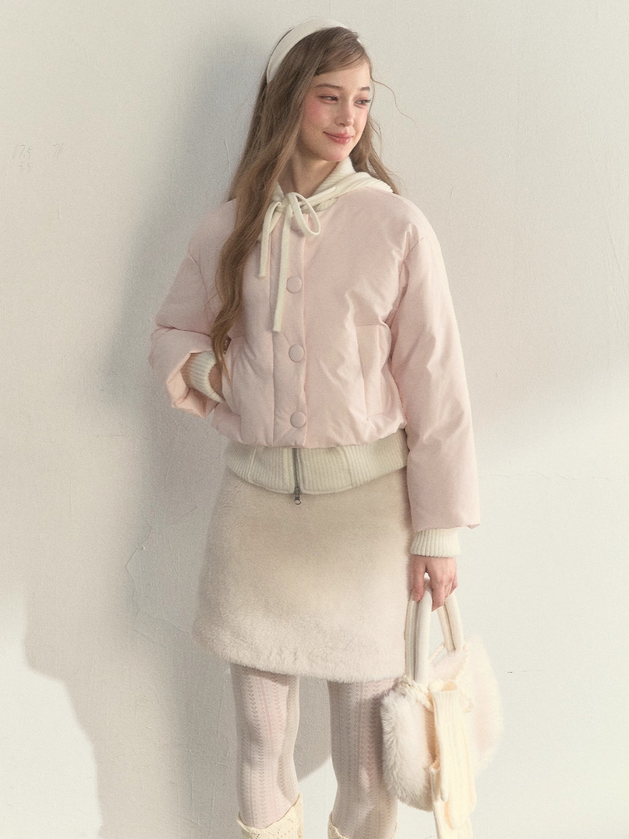 Glacier Pink Knit-Lined Hooded Down Jacket