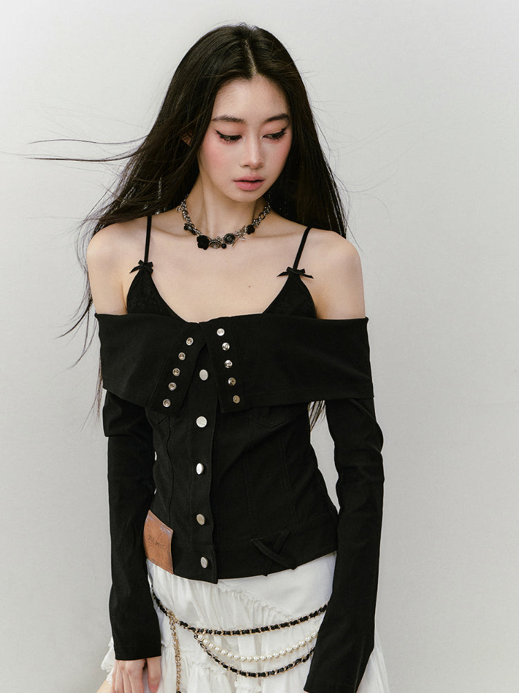 Collared Waist-fitted High-stretch Denim Jacket - CHINASQUAD