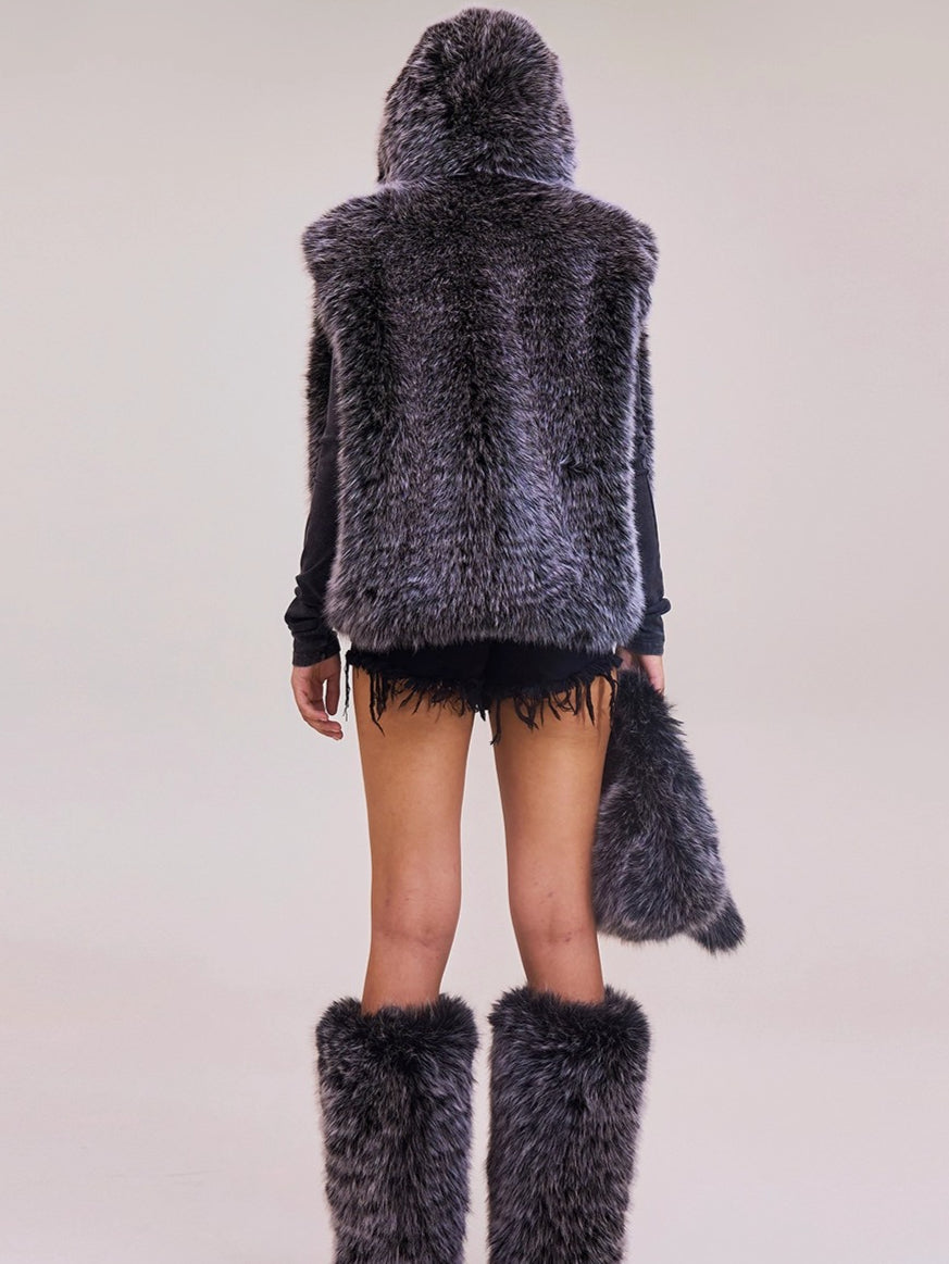 Cross Relic Oversized Faux Fur Vest