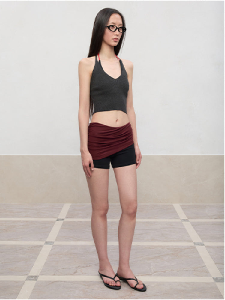 Color-Blocked and Pleated Low-Waist Shorts