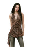 Halter Leopard Print Gathered-Waist Sleeveless Dress - CHINASQUAD