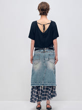 Irregular Denim Patchwork Plaid Fish Tail Skirt - CHINASQUAD