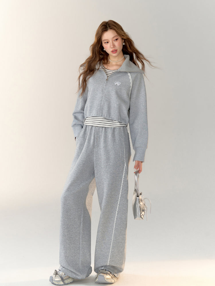 Two-Piece Embroidered Cropped Hoodie - CHINASQUAD