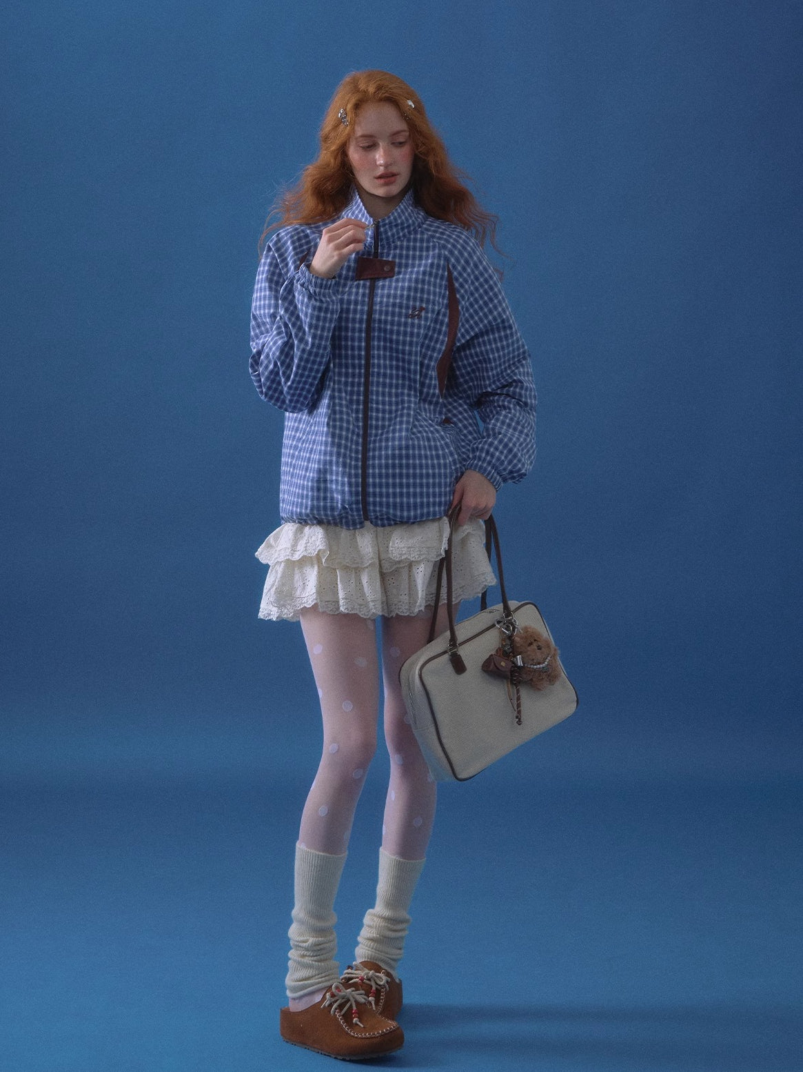 Retro Plaid Colorblock Windbreaker Jacket - CHINASQUAD