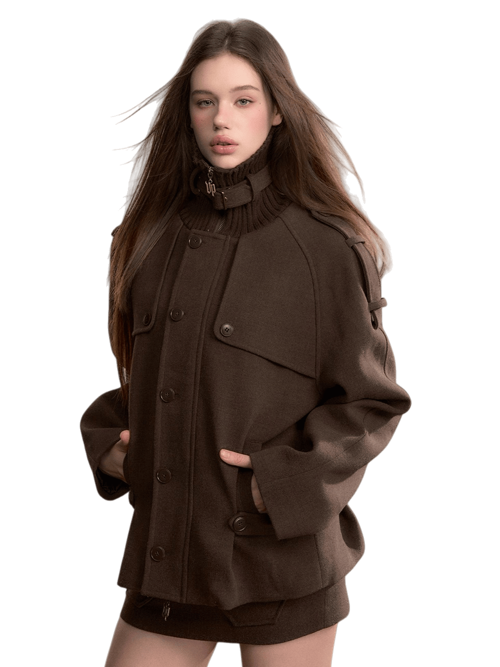 Wool-Blend Panelled High-Neck Puffer Jacket