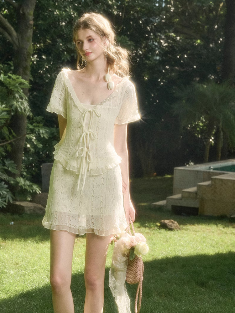 Cool Fabric Knitted Blouse & Skirt Set - CHINASQUAD