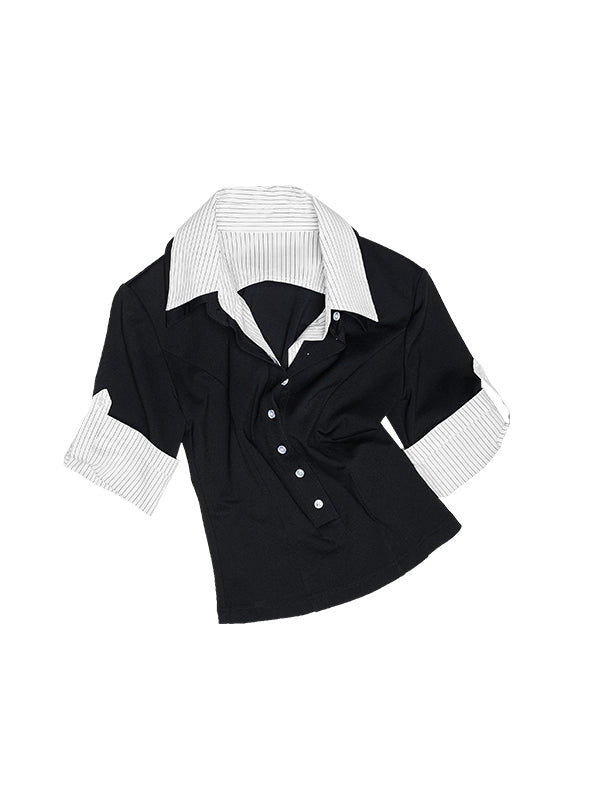 Faux Two-Piece Polo Collar T-Shirt - CHINASQUAD