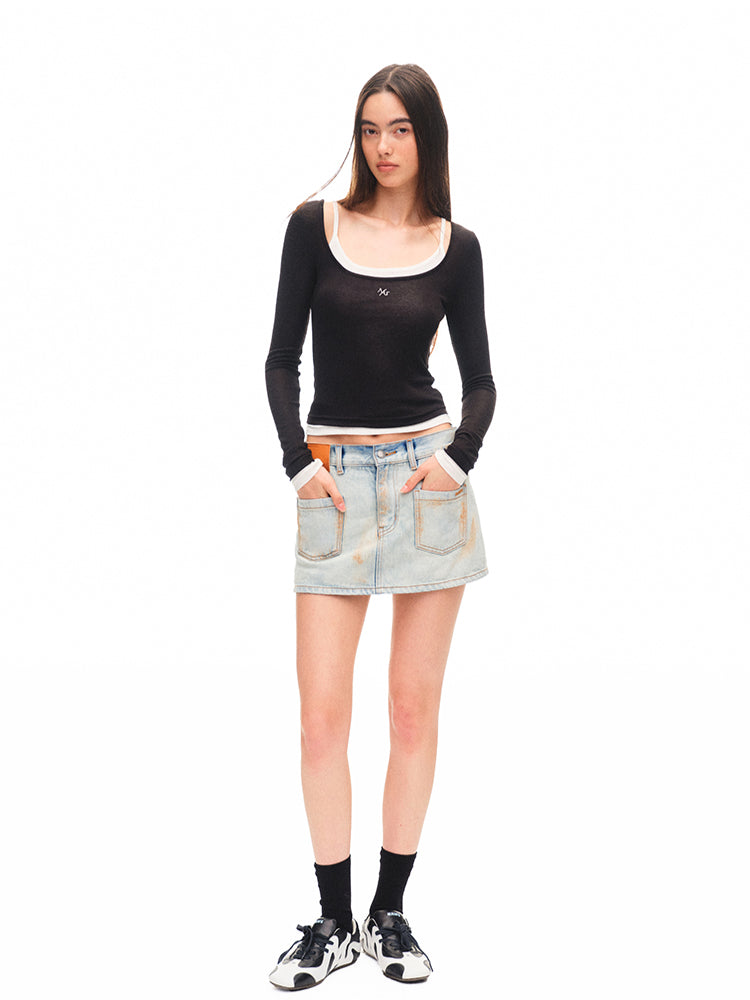 Fold-structured Low-waist Skirt - CHINASQUAD