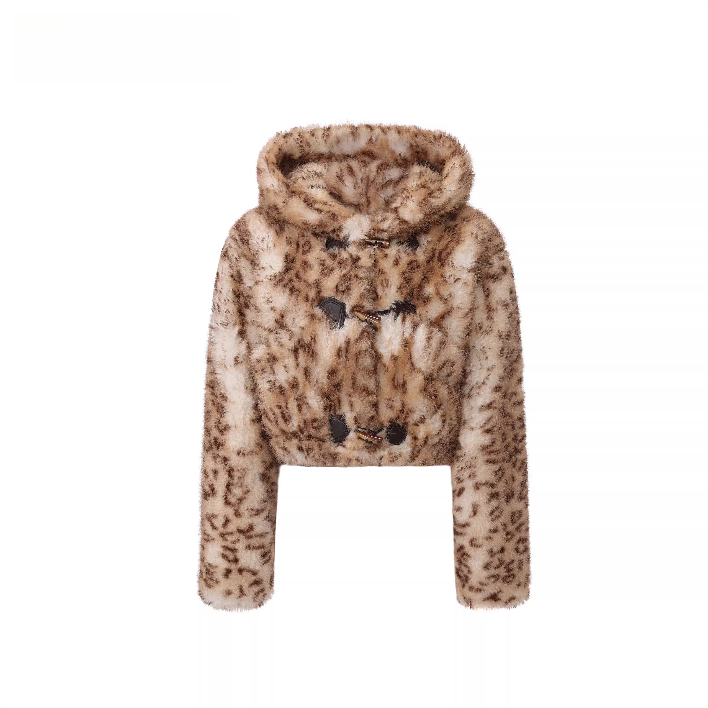 Leopard-Print Hooded Knit Jacket